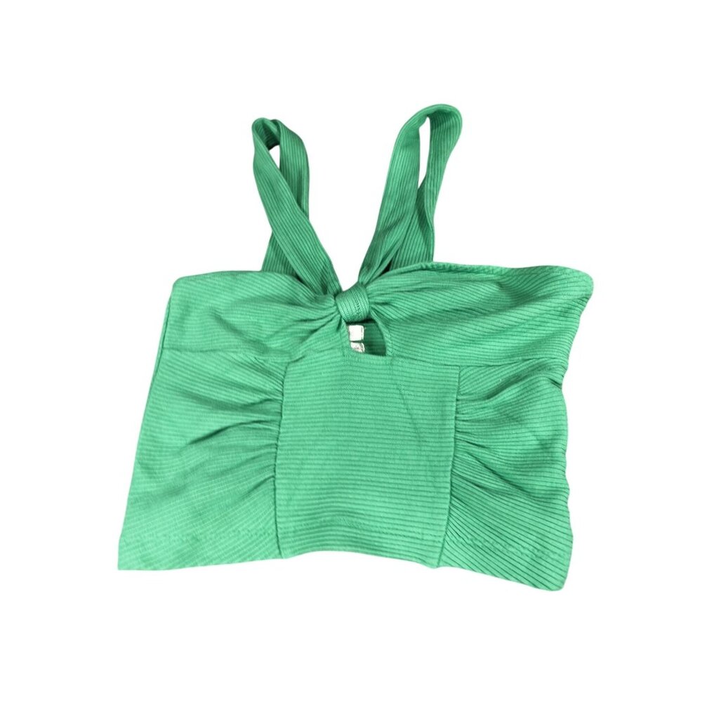 Urban Outfitters Green Ribbed Knot Front Cropped Tank Top S